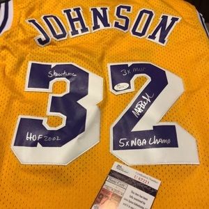 Magic Johnson Auto Jersey W/Inscriptions JSA Cert